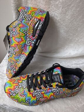 Skechers Jen Stark Men's 12 Infinite Drip Rainbow Holographic Heel Pump Sneakers